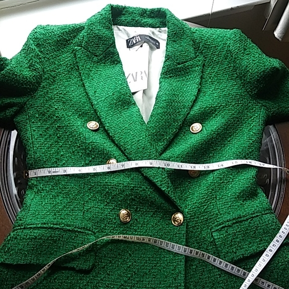 NWT Zara Green Texture Long Blazer Coat. Size M - Picture 15 of 17